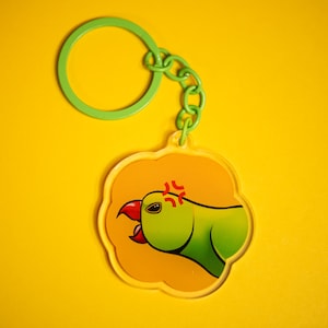 Angry Indian Ringneck Parrot Keychain