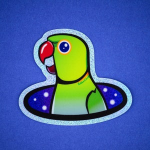 Indian Ringneck Bird Portal Holographic Sticker