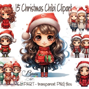 15 Christmas Chibi Clipart, Chibi clipart, Best friends clipart, Chibi PNG, Kawaii Clipart, Kawaii PNG,Cute Christmas Clipart,Winter Clipart