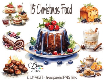 15 Christmas desserts png, Watercolor christmas food, Winter clipart, Baking clipart, Christmas cookies, Sweets clipart, Christmas cake png