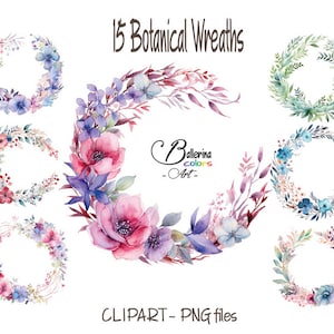 15 Floral Wreaths Clipart, Floral Wreath png, Watercolour frame, Wreath Clipart, Wedding wreath, Flower wreath png, floral circle frame png