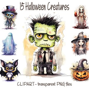 15 Pastel Halloween Clipart, Cute Halloween Characters Clipart, Halloween Party Decor, Sublimation clipart,Bundle Halloween png