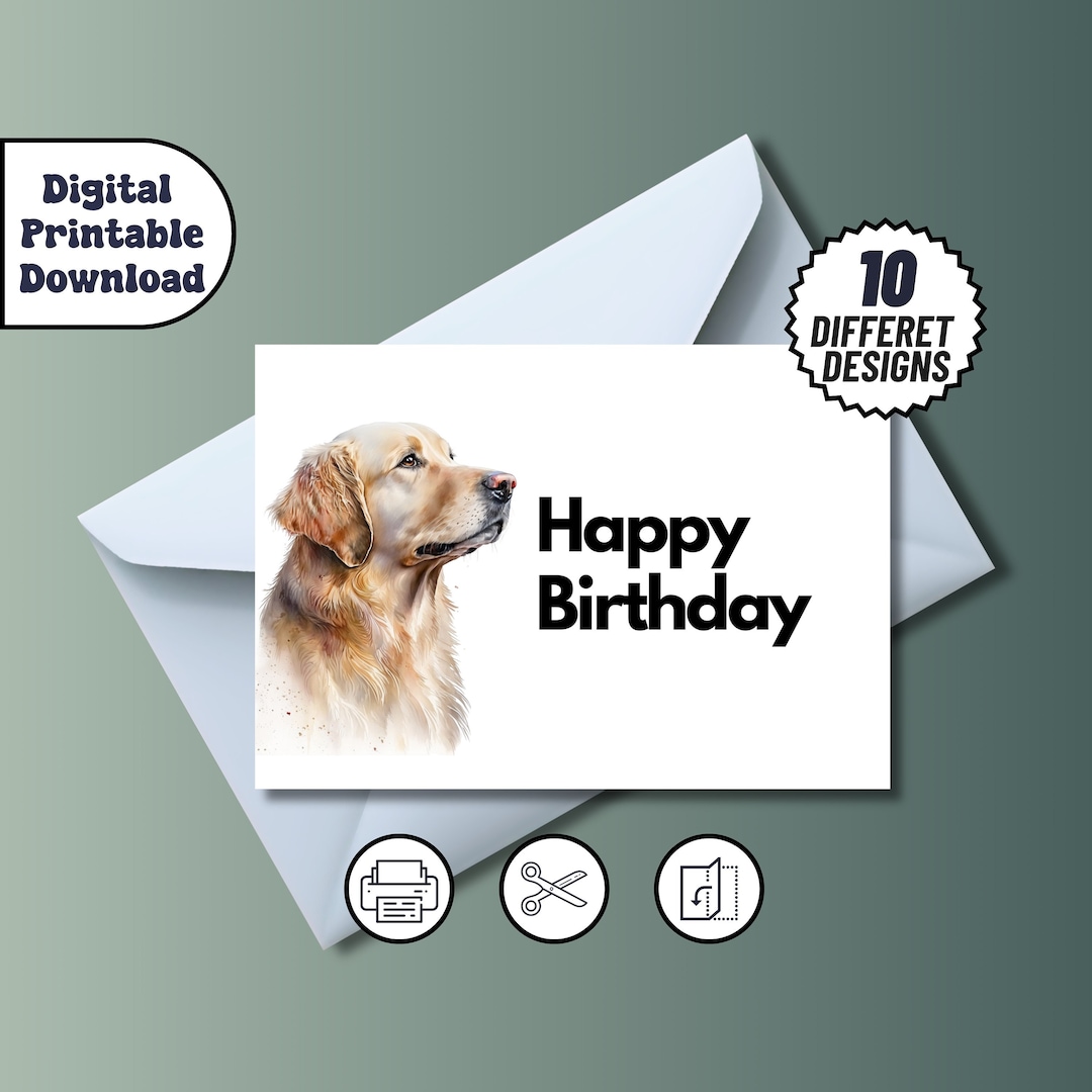 Printable Birthday Cards Dogs, Printable Birthday Cards, Instant