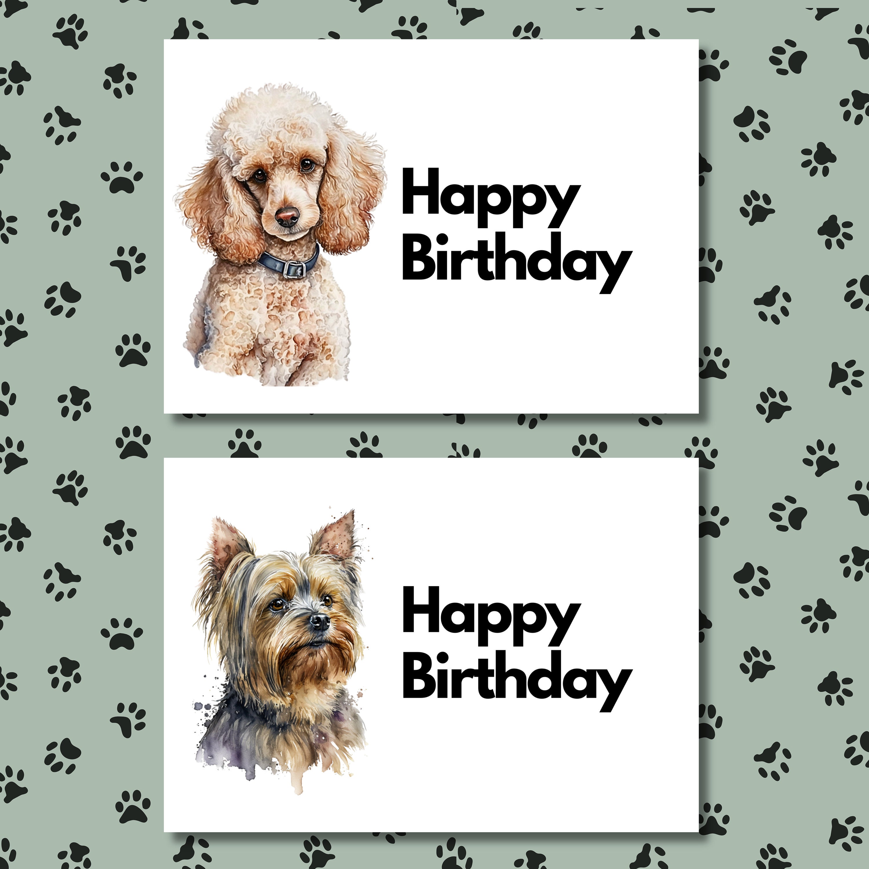Printable Birthday Cards Dogs, Printable Birthday Cards, Instant