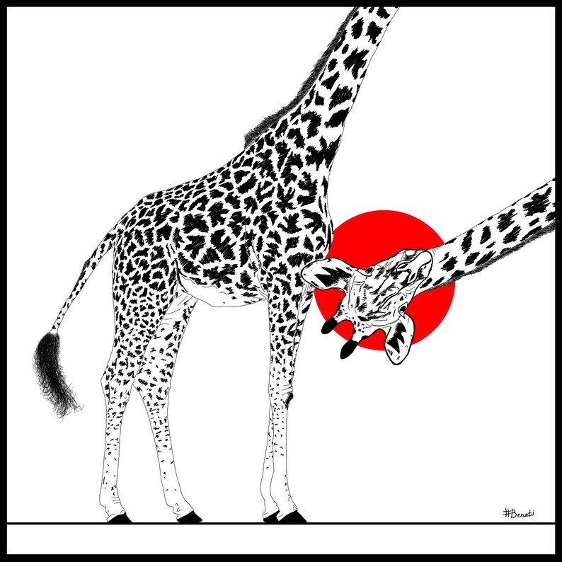 One giraffe or actually two You decide. Drawing for printing in super high resolution image 1