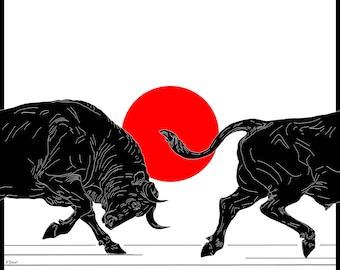 Raging Bull Illustration, Grazing Animal Argentinian, Spanish Matador Printable, Red Bull Gives u Wings Instant Download, Digital Bad Animal