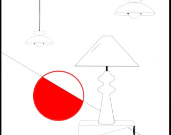Hand drawing, Super high quality, Printable Wall Art, Modern lighting, white, black, red, Circle, Digital Download.No physical product.