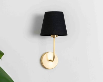 Modern Sconce for Bedroom Lighting, Plug-In Sconce Lighting, Brass Wall Lamp, Elegant Linen Lampshade Wall Light, Vanity Wall Sconce