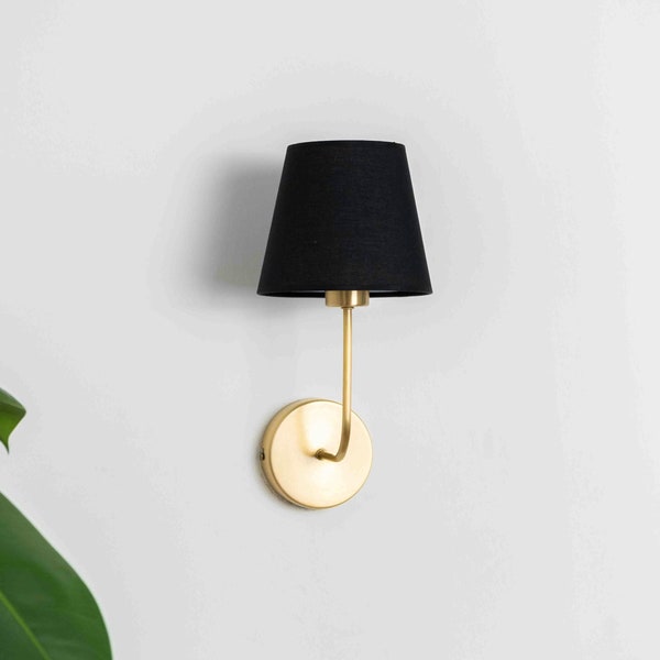 Modern Sconce for Bedroom Lighting, Plug-In Sconce Lighting, Brass Wall Lamp, Elegant Linen Lampshade Wall Light, Vanity Wall Sconce