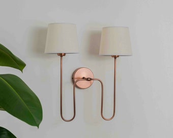 Elegance Double Arm Wall Sconce, Aged Copper Dual Lights Wall Lamp, Vintage Wall Sconces,  Plug in Wall Sconce,  Brass Wall Lighting