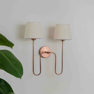 Elegance Double Arm Wall Sconce, Aged Copper Dual Lights Wall Lamp, Vintage Wall Sconces,  Plug in Wall Sconce,  Brass Wall Lighting