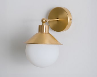 Glass Globe Wall Sconce, Modern Brass Wall Light, Adjustable Lampshade Wall Lamp, Minimalist Indoor Wall Lighting, Bedside Wall Sconce