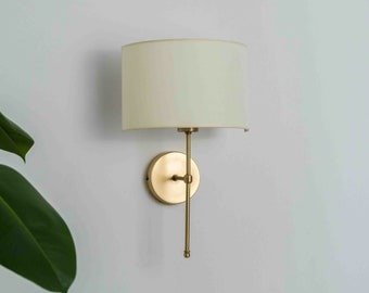 Luxury Sconce for Bedroom Lighting, Modern Lamp Shade, Plug-In Wall Sconce, Bedside Linen Wall Lamp, Brass Vanity Lighting, Hotel Wall Lamp