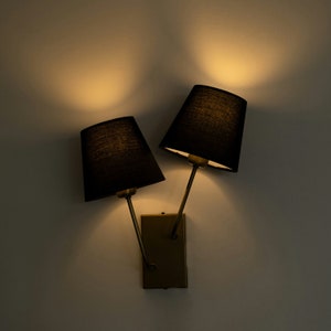 Wall Lighting Fixture with Double Arms, Country Modern Wall Lighting, Minimalist Linen Fabric Lampshade Sconce, Home Decor Wall Lamp