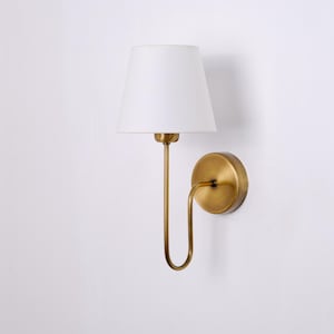 Vintage Brass Wall Lamp, Modern Farmhouse Sconce with Linen Lampshade, Elegant Home Decor Sconce, Bedside Wall Light, Living Room Wall Lamp