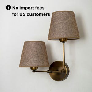 Antique Brass Wall Lamp, Home Decor Wall Lighting, Vintage Fabric Lampshade Sconce, Mid-Century Modern Double Shade Wall Lamp, Retro Sconce