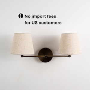 Double Shade Wall Lamp, Modern Wall Lighting Fixture, Retro Cottage Wall Sconce, Mirror Wall Light, Linen Lampshade Sconce, Vintage Sconce