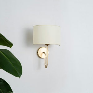 Unique Linen Bedside Wall Sconce,  Brass Vintage Wall Light, Minimalist Wall Sconce, Plug In Wall Lighting, Aged Brass Wall Lamp