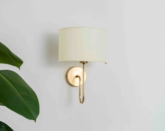 Unique Linen Bedside Wall Sconce,  Brass Vintage Wall Light, Minimalist Wall Sconce, Plug In Wall Lighting, Aged Brass Wall Lamp