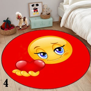 Smile Emoji Round Rug: Non-Slip Kids Room Decor
