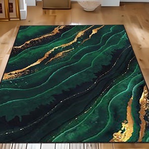 Emerald Marble Rug, Green Marble Decor, Gold Marble Abstract Rug, Marble Decor RUG
