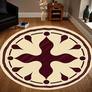 Room Circle Rug, Round Bohemian Tribal Rug, Vintage Ethnic Rug, Unique Pattern Area Rug,  Rustic Home Decor Rug, Non Slip Floor Mat, Custom