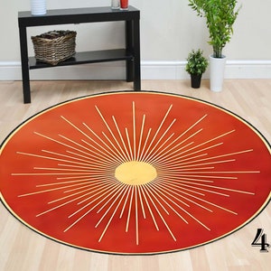 Sun Decor Round Rug: Sunlight Pattern, Washable Doormat