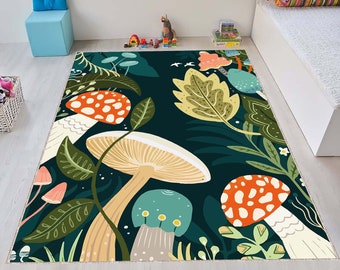 Mushroom Decor Rug,Botanical Rug,Abstract Rug, Mushroom Home Decor Art Rug, Living Room and Bedroom Art Mat