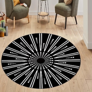 Gothic Mandala Round Rug: Geometric Sun Design
