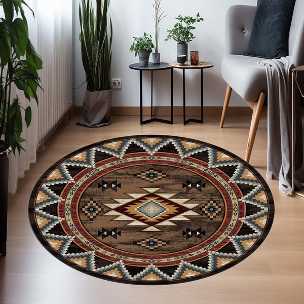 Aztec Rug, Boho Rug, Moroccan Rug, Oriental Rug, Kilim Design Rug, Round Rug, Ethnic Rug, Oushak Design Rug,  Circle Rug, Non Slip Based Rug