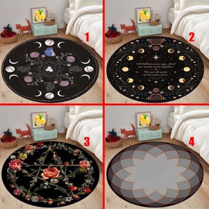 Tappeto con motivi astratti, tappeto con motivi di tarocchi, tappeto con predizione del futuro, tappeto con astrologia, tappeto contemporaneo, tappeto rotondo, tappeto circolare, tappeto zerbino, tappeto da bagno