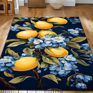 Lemon Rug, Lemon Blossom Rug, 3D Printed Rug, Lemon Tree Rug, Lemon Pattern Rug, Kitchen Rug, Custom Gift Rug, Indoor Rug, Floor Rug, Area