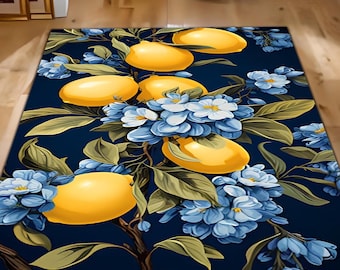 Lemon Rug, Lemon Blossom Rug, 3D Printed Rug, Lemon Tree Rug, Lemon Pattern Rug, Kitchen Rug