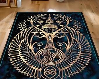 Viking Art Rug Celtic Art Rugs, Celtic Symbols Rug, Gold Rug, Navy Rug, Home Decor Rug, Minimalist Decor Rug,