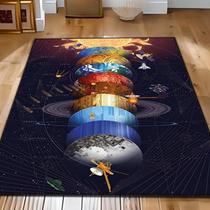 Dywan Galaxy, dywan z Układem Słonecznym, dywan z motywem kosmicznym, dywan z motywem planetarnym, dywan dla dzieci z motywem kosmosu, dywan inspirowany astronomią