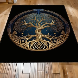 Flower of life, Sacred Geometry Rug, Flower of life Rug, Spiritual Rug,Floor Rug, Large Rugs, Sacred Geometry Decor Rug, Black and Gold Rugs