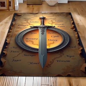 Herr der Ringe Teppich, Fantasy Teppich Karte, Mittelalterlicher Abenteuer Teppich, Krieger-Königreich Dekorative Bodenmatte, Epische Schlacht Thema Wohnkultur