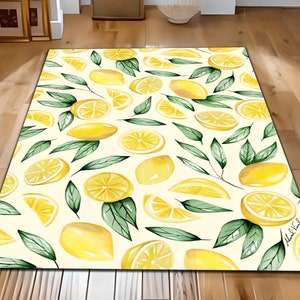 Lemon Rug, Kitchen Rug, Vibrant Lemon Print Rug, Fresh Fruit Area Carpet for Kitchen, Citrus Themed Floor Mat, Cheerful Lemon Decor Rug Mat
