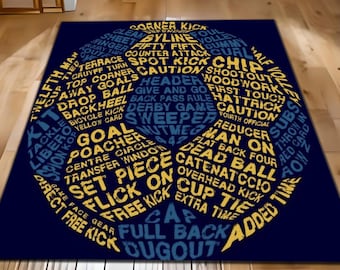 Soccer Typography Rug, Soccer Rug, Football Words Area Rug, Sports Lover Rug, Game Room Rug, Boys Room Decor Rug,