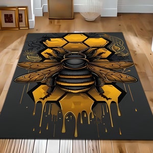 Honeycomb Bee Area Rug: Boho Hexagon Art, Nature Inspired