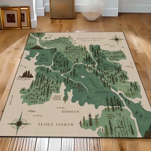 Tapis carte, tapis Terre du Milieu, tapis carte de la Terre du Milieu, tapis carte LOTR, tapis décoratif inspiré du Seigneur des anneaux, décoration d'intérieur fantastique, petit tapis