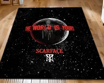 The World Is Yours Rug: Scarface Rug, Bold Motivational Planet Floor Mat, Tony Montana Decor Art