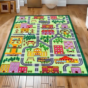 Kinderzimmer-Teppich, bunter Stadtplan, Spielteppich, Kinder mit Straßen, Gebäuden, Parks, Schul- und Spaßteppich, Wahrzeichen für pädagogisch wertvolle Boden-Zeitteppich