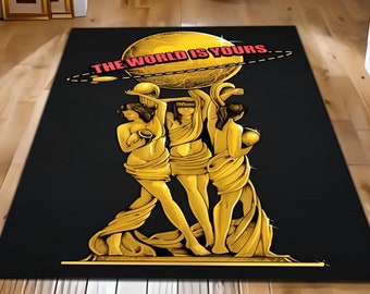 The World is Yours Rug: SCARFACE ART DECOR , Golden Statue Art, Washable Mat, Scarface Movie Apacino