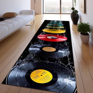 Colorful Vinyl Record Runner Rug, Hallway Rug, Corridor Rug, Water Splash Art Design Rug, Music Lovers Retro Rug,  Home Hallway Rug, Record