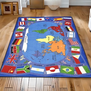 Weltkarte, Teppich, Lernbereich, Teppich, Designteppich, Teppich für Kinder, Schulteppich, Designteppich, Oberflächen