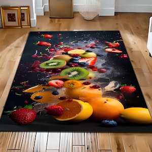 Vibrant Fruit Splash Area Rug: Modern Kitchen Carpet