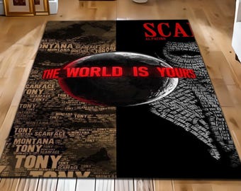 Scarface The World Is Yours Motivational Rug: Washable Non Slip Modern Dark Art Carpet, Street Style Wall Art Rug,