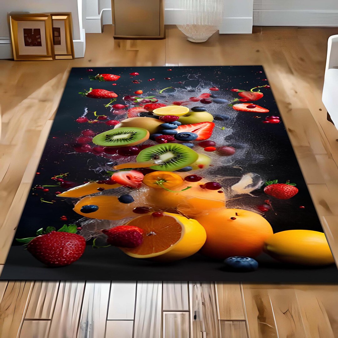 Fruthx Rug Vibrant Fruit Splash Area Rug, Citrus Kiwi Strawberry Orange Rug, Fresh ...