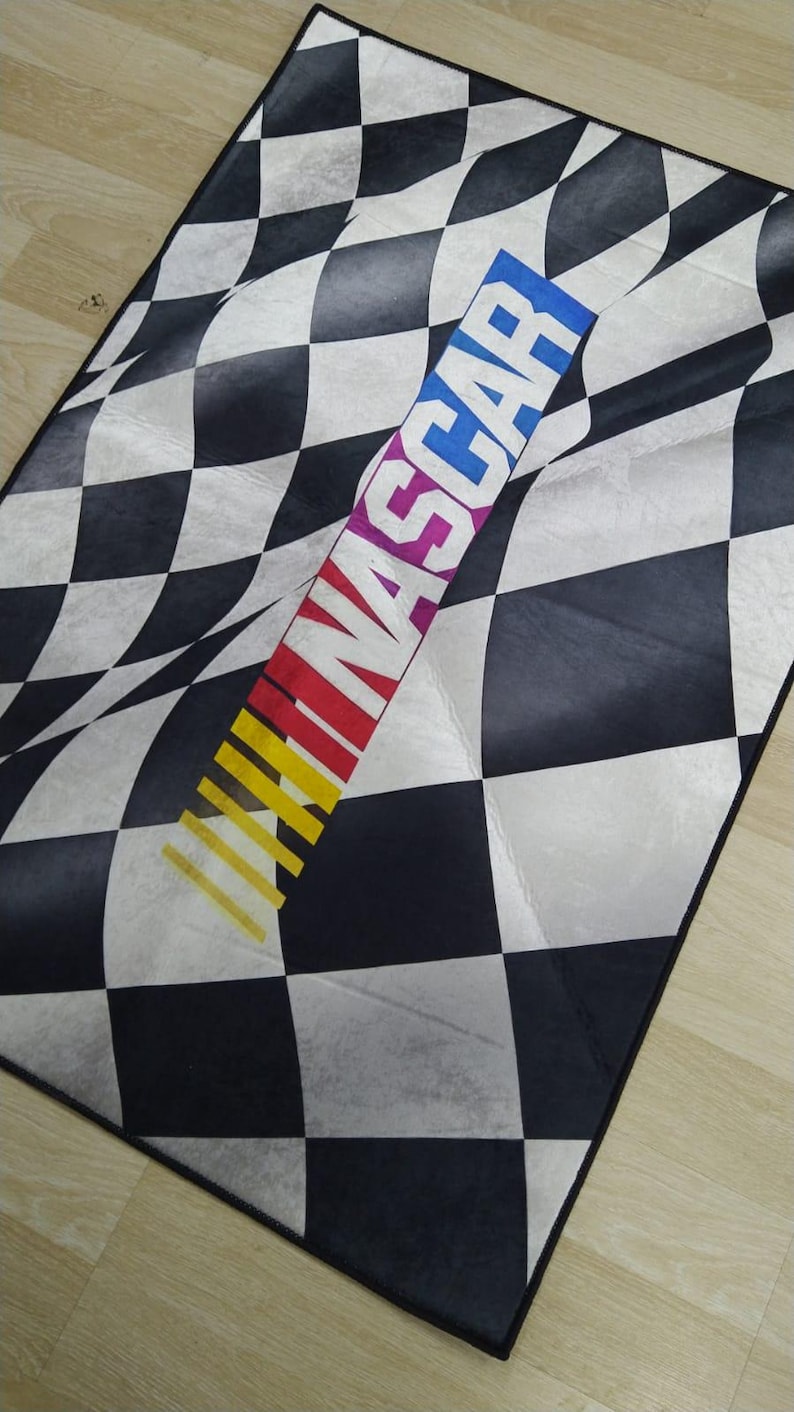 Nascar Rug Racetrack Checkered NASCAR Rug, Racing Themed Area Rug for Living Room or Kids ...